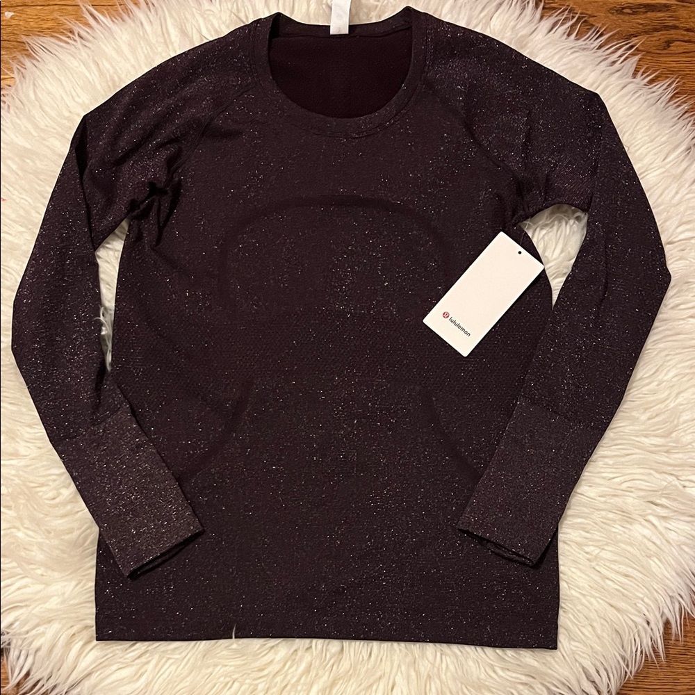 NWT Lululemon Dark Red Sparkle Swiftly Tech Long Sleeve 2.0 Size 12